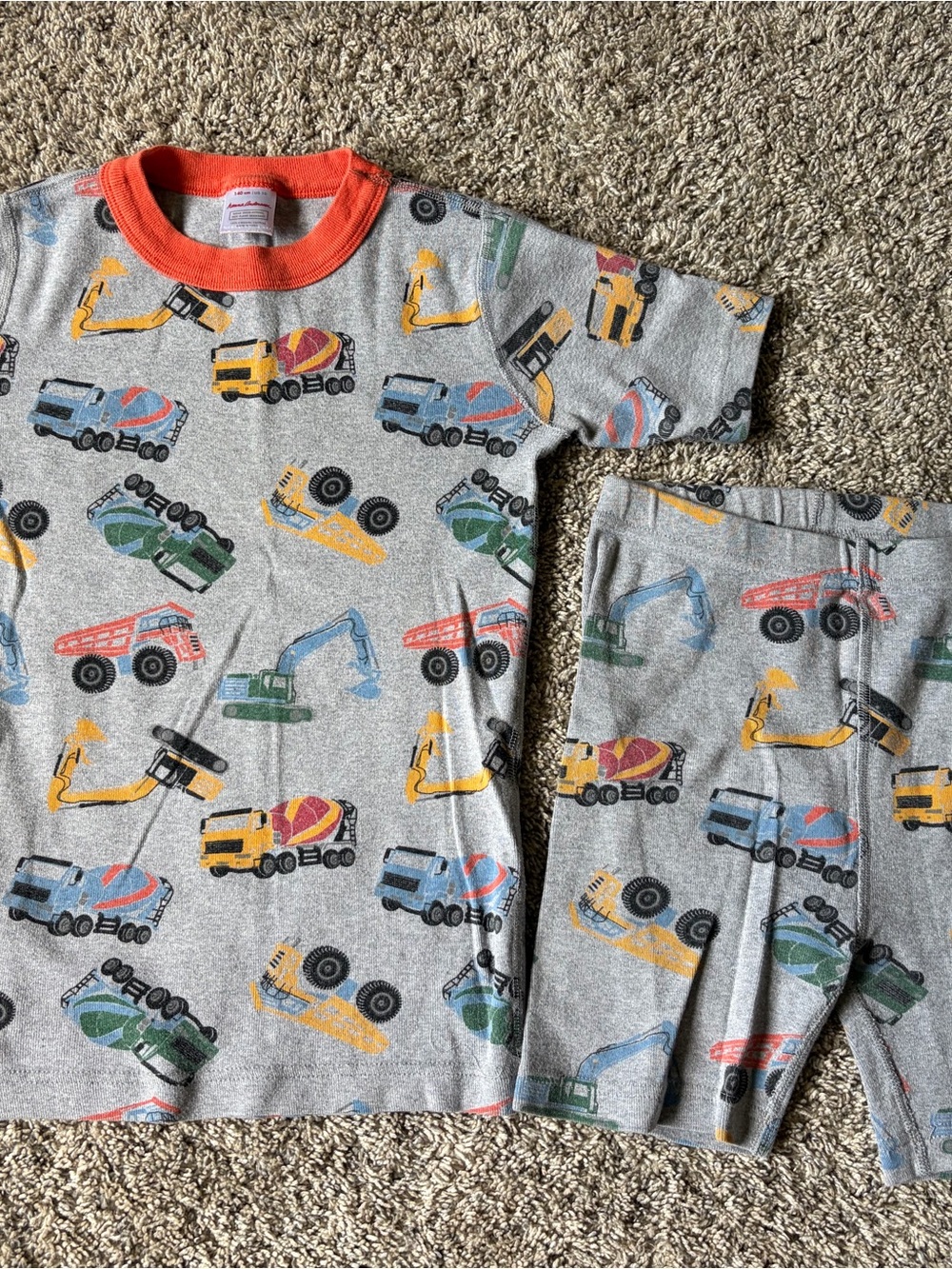 Hanna Andersson Gray Construction Vehicle Pajama Set with orange Neck Trim